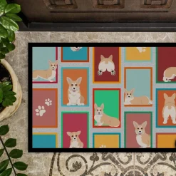 Edge Collections - 18" x 27" - Multicolor - Fawn Pembroke Corgi Doormat Indoor Outdoor Rug - 1 Piece