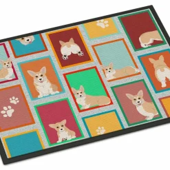 Edge Collections - 18" x 27" - Multicolor - Fawn Pembroke Corgi Doormat Indoor Outdoor Rug - 1 Piece