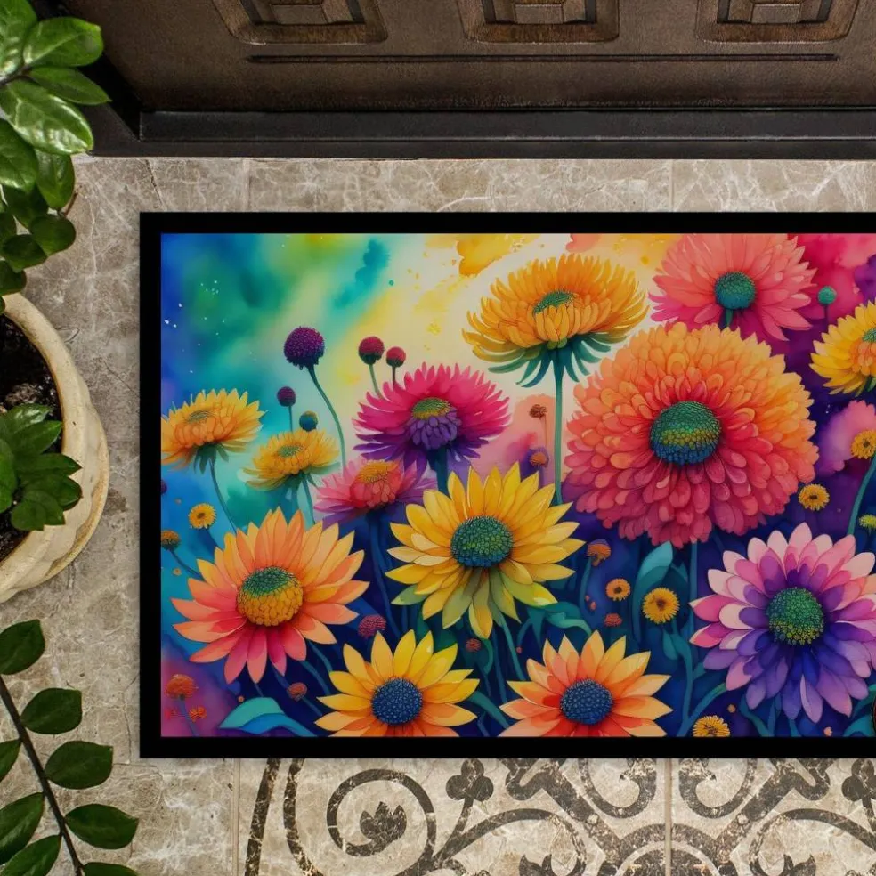 Edge Collections - 18" x 27" - Multicolor - Chrysanthemums Doormat Indoor Outdoor - 1 Piece