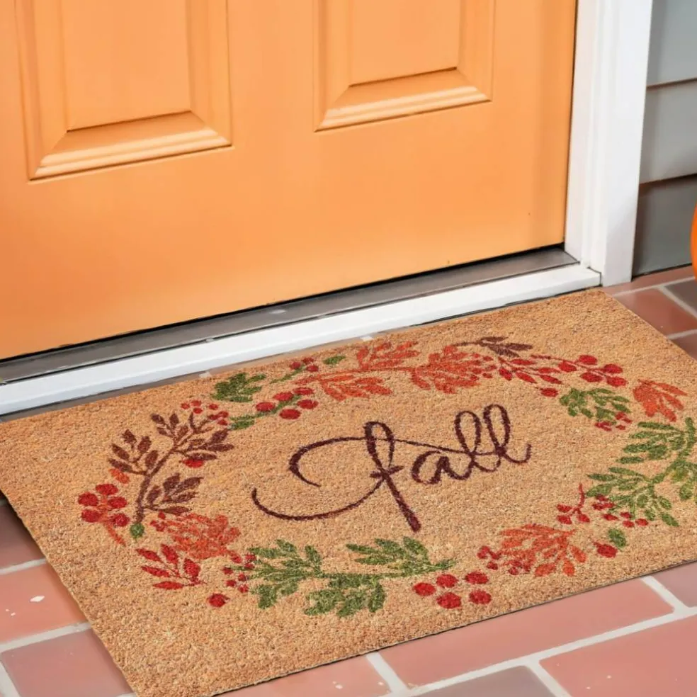 Edge Collections - 17" X 29" - Multicolor - Durable Coir Door Mat with Fall Leaves Design - 1 Piece