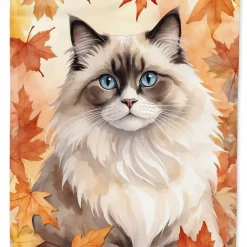 Edge Collections - 11 1/4" X 15 1/2" - Multicolor - Garden Ragdoll Cat Fall Leaves Decorative Yard Flag - 1 Piece
