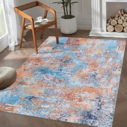 Edge Collections - 4' x 6' - Multicolor - Area Rug Washable Low-Pile Non-Slip Non-Shedding Foldable Kid & Pet Friendly - 1 Piece