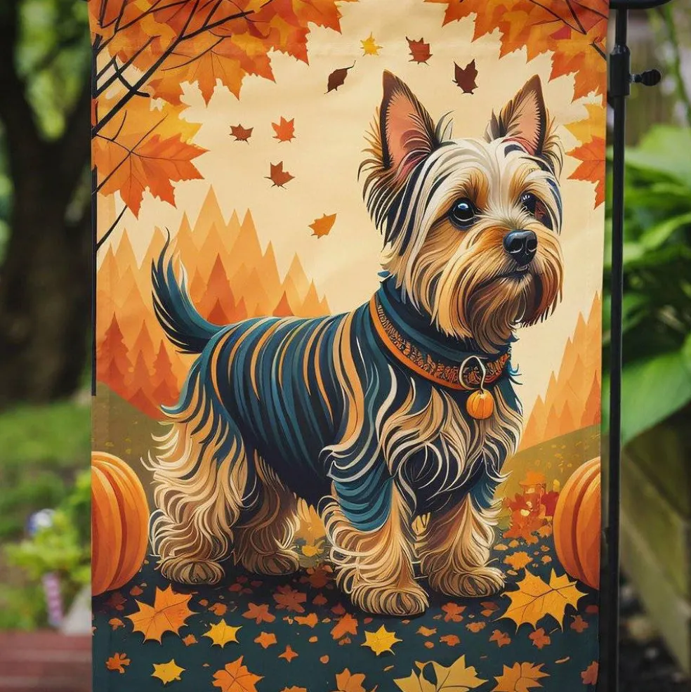 Edge Collections - 11 1/4" X 15 1/2" - Multicolor - Garden Silky Terrier Fall Garden Flag - 1 Piece