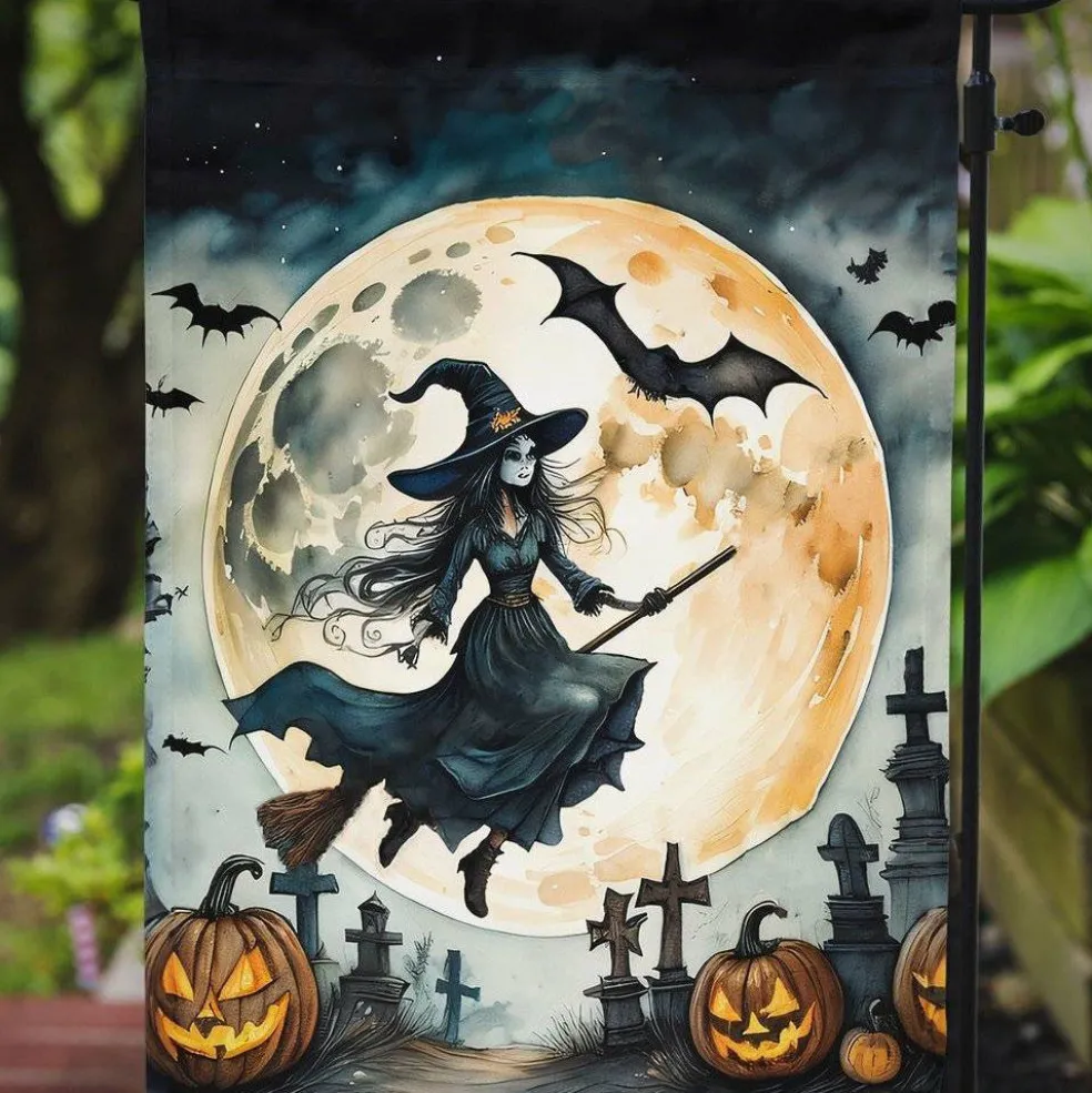 Edge Collections - 11 1/4" X 15 1/2" - Multicolor - Flying Witch Halloween Garden Flag - 1 Piece