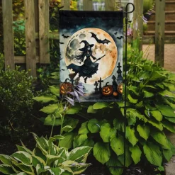 Edge Collections - 11 1/4" X 15 1/2" - Multicolor - Flying Witch Halloween Garden Flag - 1 Piece