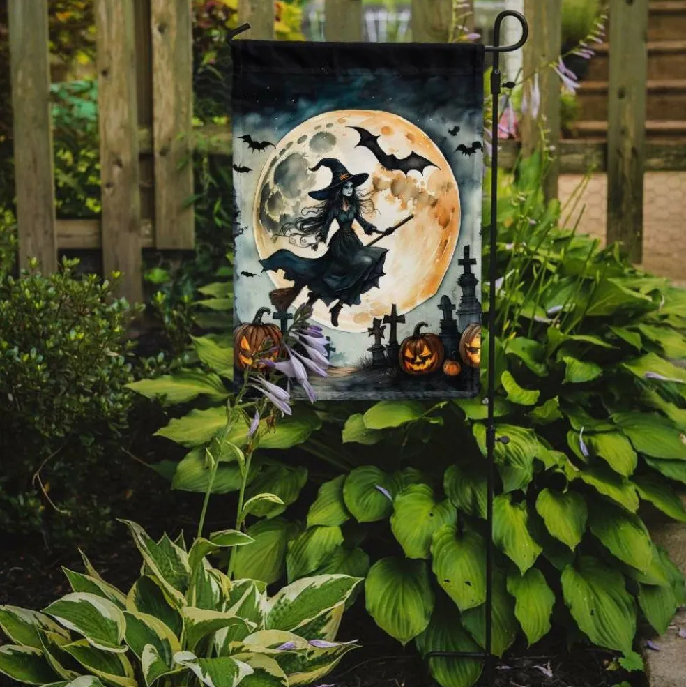 Edge Collections - 11 1/4" X 15 1/2" - Multicolor - Flying Witch Halloween Garden Flag - 1 Piece