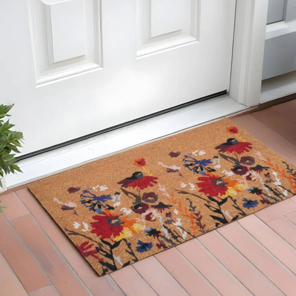 Edge Collections - 24" X 36" - Red - Durable Floral Outdoor Door Mat - 1 Piece