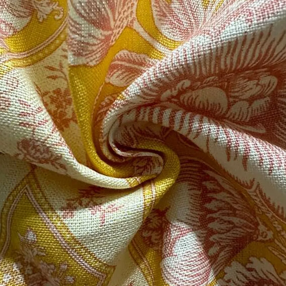 Elyse on Linen Honeysuckle Print Linen Drapery Fabric By the Yard