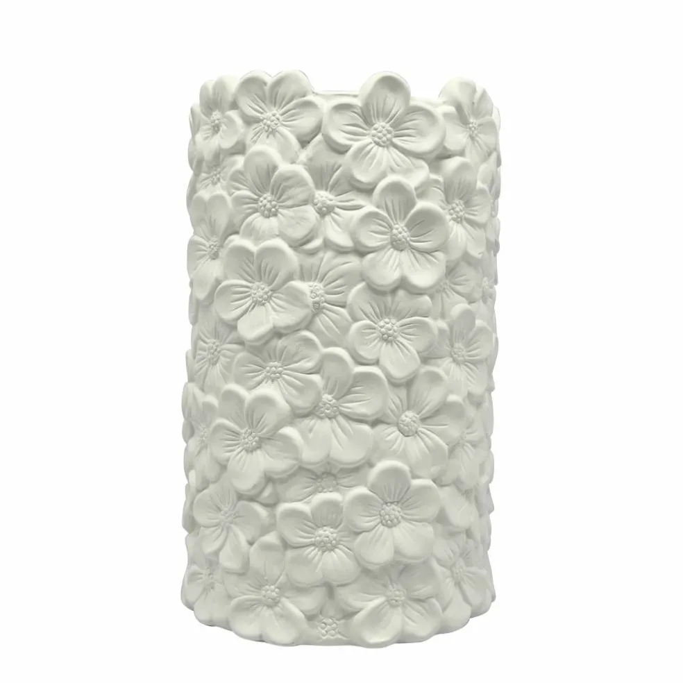 8" Embossed Floral DIY Tall Ceramic Cylinder Vase by Make Market®