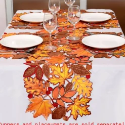 Embroidered Fall Leaves Table Runner for Thanksgiving, Autumn Harvest Decorations (14 × 68 inches)