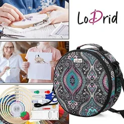 Embroidery Bag, Double-Layer Round Embroidery Project Storage Bag for Storing Embroidery Kits and Cross Stitch Kits, with Handle and Shoulder Strap, Totem, Bag Only