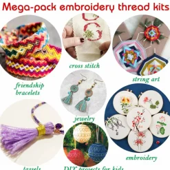 Embroidery Floss Cross Stitch Threads String Kits with Organizer Storage Box Included 108pcs Colorful Friendship Bracelets Floss with Number Stickers&Floss Bobbins &110 Pcs Cross Stitch Tool Kits