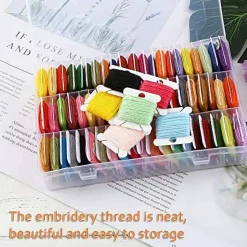 Embroidery Floss Organizer, Cross Stitch Thread Storage Box Tools - Bobbin Winder, 1 Removable 24 Compartments with 40 Hard Plastic Floss Bobbins and Stickers for Craft DIY Embroidery Sewing Storage
