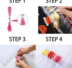 Embroidery Floss Organizer, Cross Stitch Thread Storage Box Tools - Bobbin Winder, 1 Removable 24 Compartments with 40 Hard Plastic Floss Bobbins and Stickers for Craft DIY Embroidery Sewing Storage