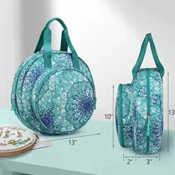 Embroidery Project Bag, Embroidery Supplies Storage Carrying Tote Case with Multiple Pockets for Embroidery Floss, Embroidery Hoops, Thread, Stitch Tools Kit [Bag Only] - Emerald Illusions