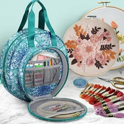 Embroidery Project Bag, Embroidery Supplies Storage Carrying Tote Case with Multiple Pockets for Embroidery Floss, Embroidery Hoops, Thread, Stitch Tools Kit [Bag Only] - Emerald Illusions