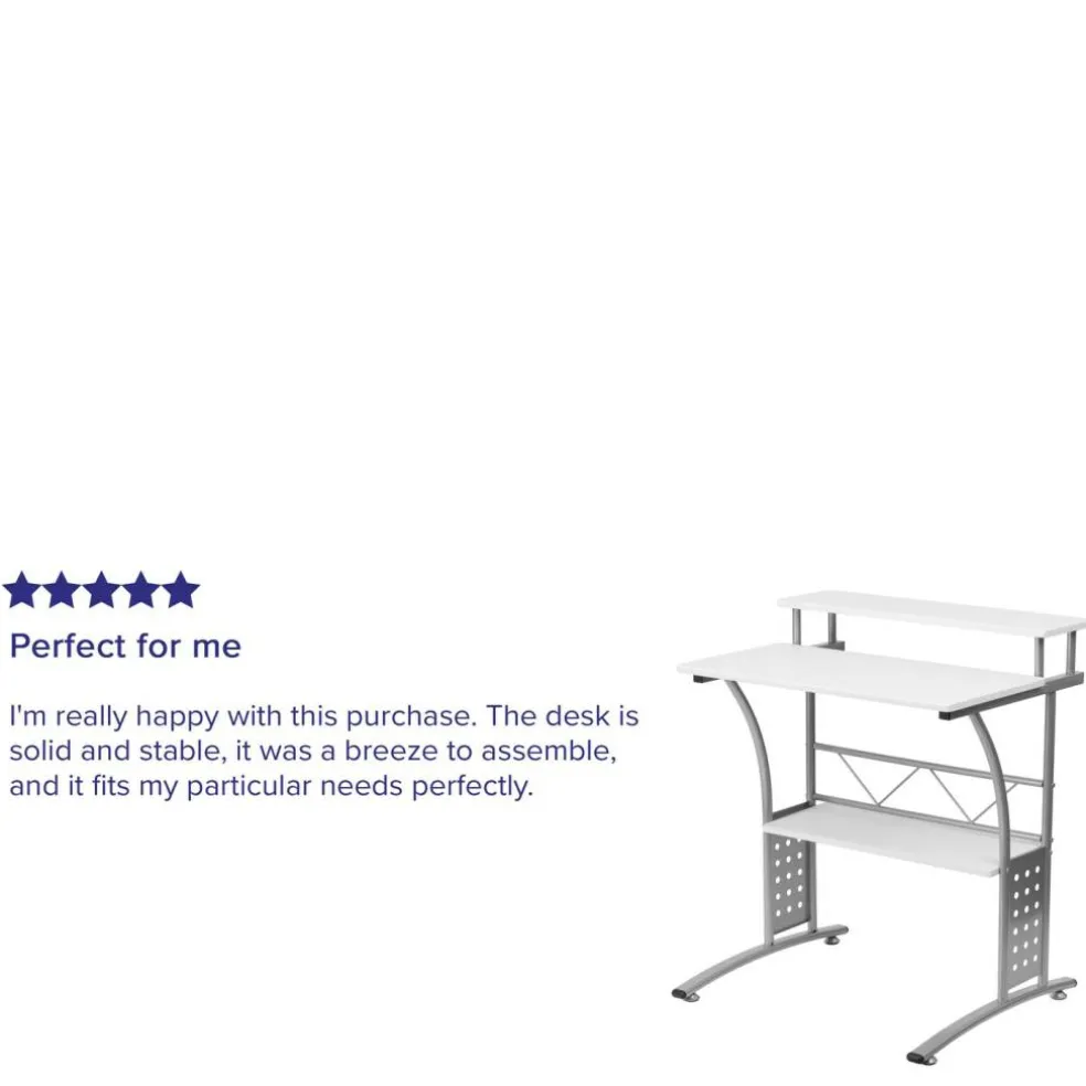 Emma and Oliver Computer Desk with Top and Lower Storage Shelves