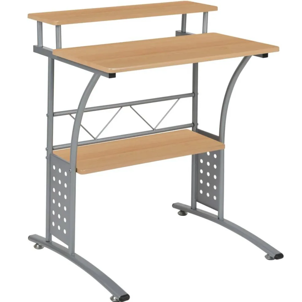 Emma and Oliver Computer Desk with Top and Lower Storage Shelves