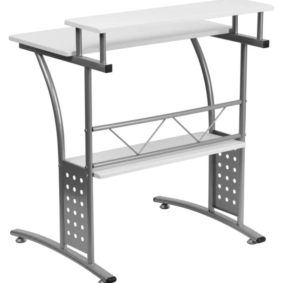 Emma and Oliver Computer Desk with Top and Lower Storage Shelves