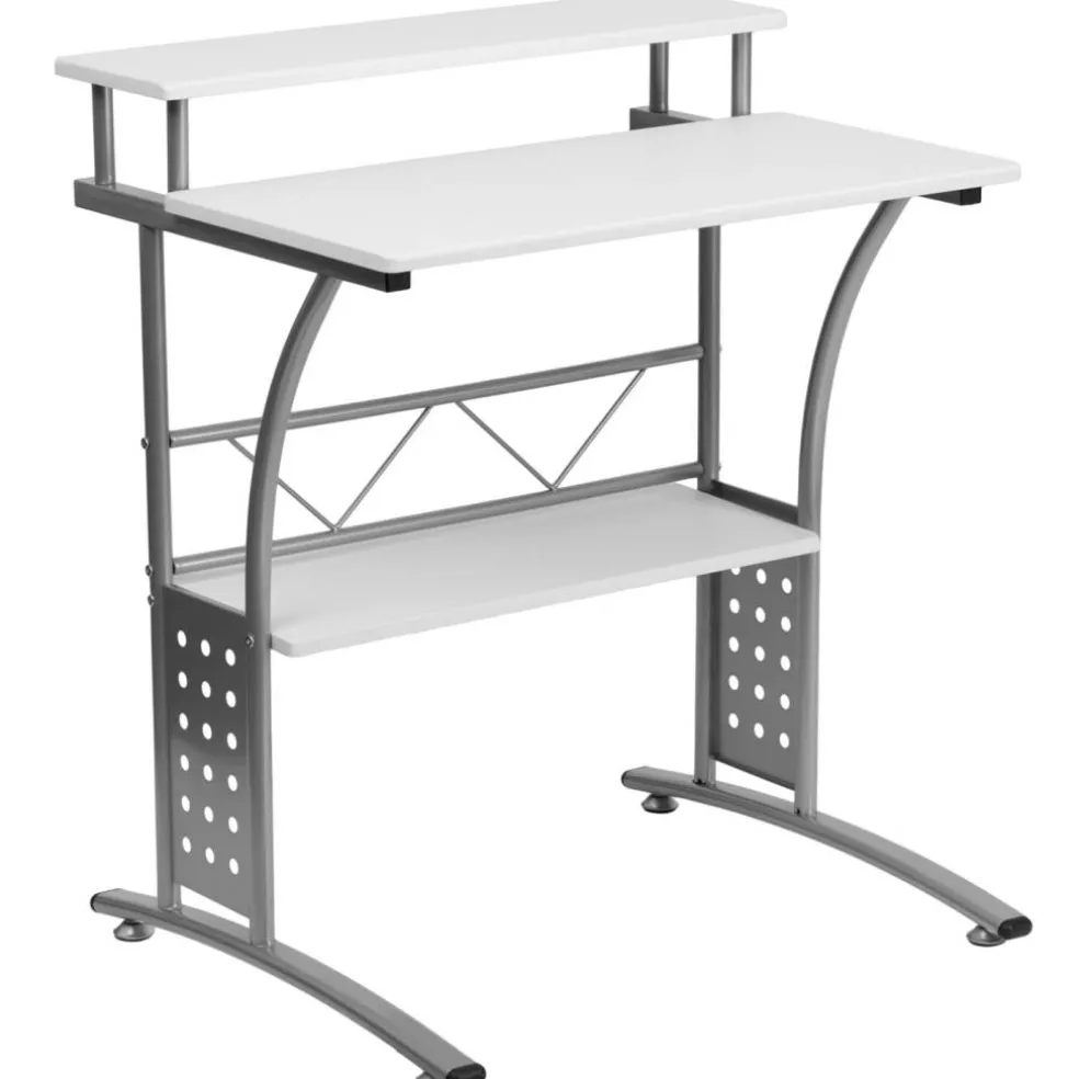 Emma and Oliver Computer Desk with Top and Lower Storage Shelves