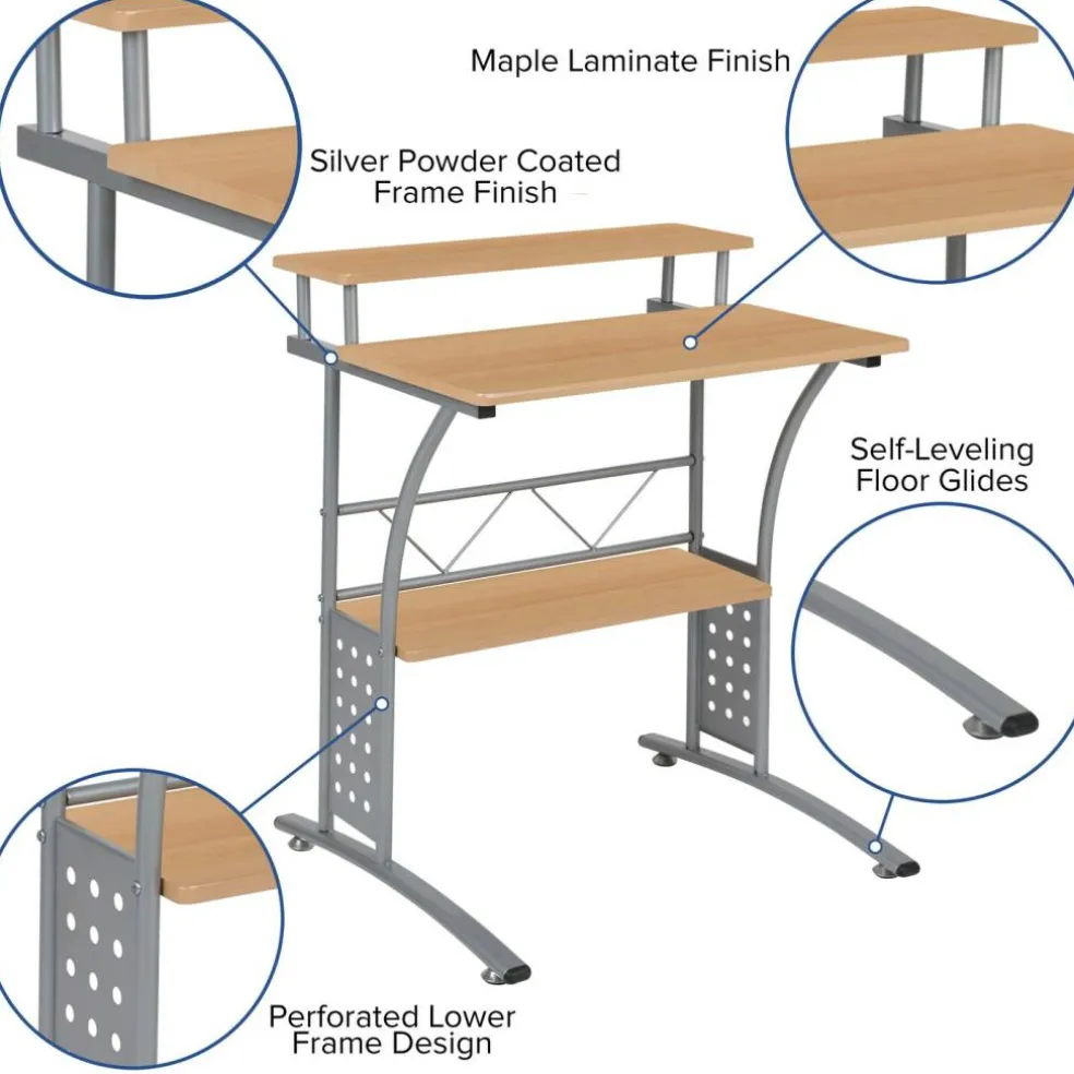Emma and Oliver Computer Desk with Top and Lower Storage Shelves