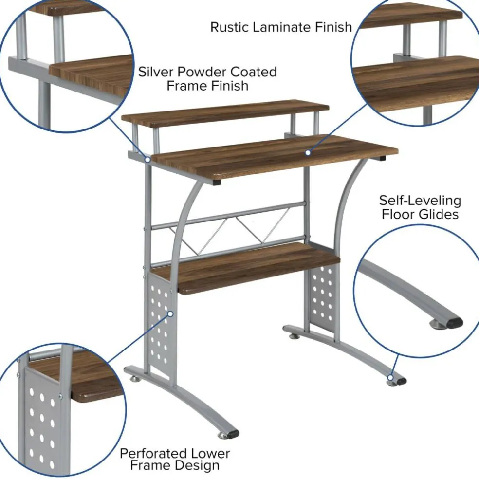 Emma and Oliver Computer Desk with Top and Lower Storage Shelves