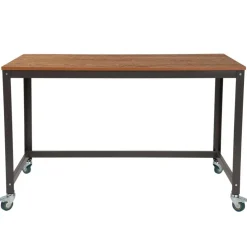 Emma and Oliver Computer Table and Desk in Wood Grain Finish with Metal Wheels