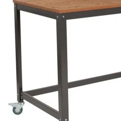 Emma and Oliver Computer Table and Desk in Wood Grain Finish with Metal Wheels