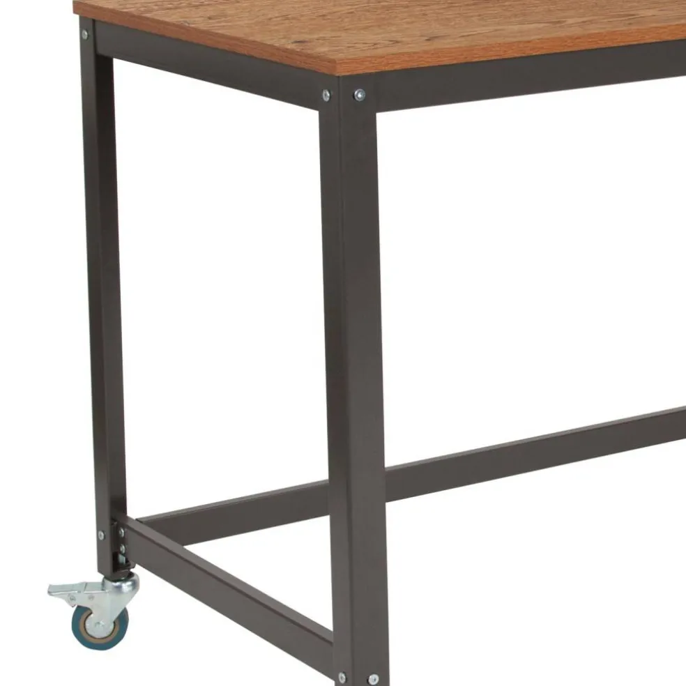 Emma and Oliver Computer Table and Desk in Wood Grain Finish with Metal Wheels