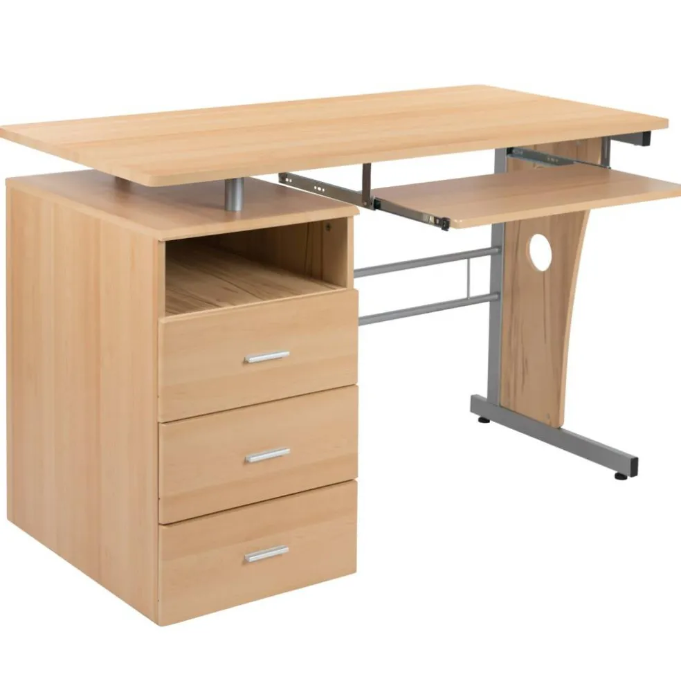 Emma and Oliver Desk with Three Drawer Single Pedestal and Pull-Out Keyboard Tray