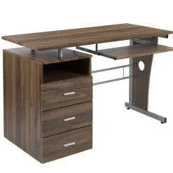 Emma and Oliver Desk with Three Drawer Single Pedestal and Pull-Out Keyboard Tray
