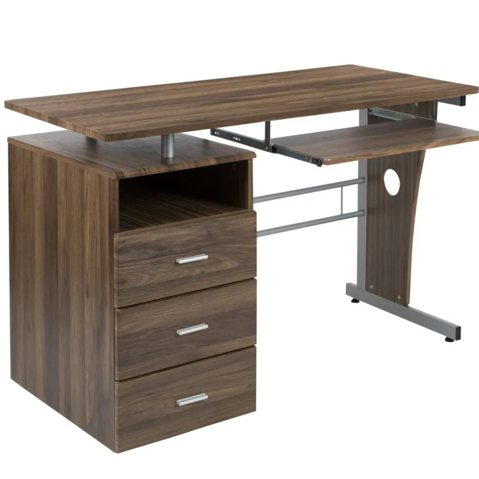 Emma and Oliver Desk with Three Drawer Single Pedestal and Pull-Out Keyboard Tray