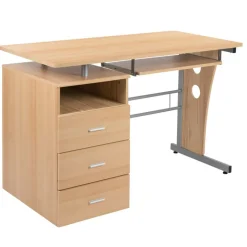 Emma and Oliver Desk with Three Drawer Single Pedestal and Pull-Out Keyboard Tray