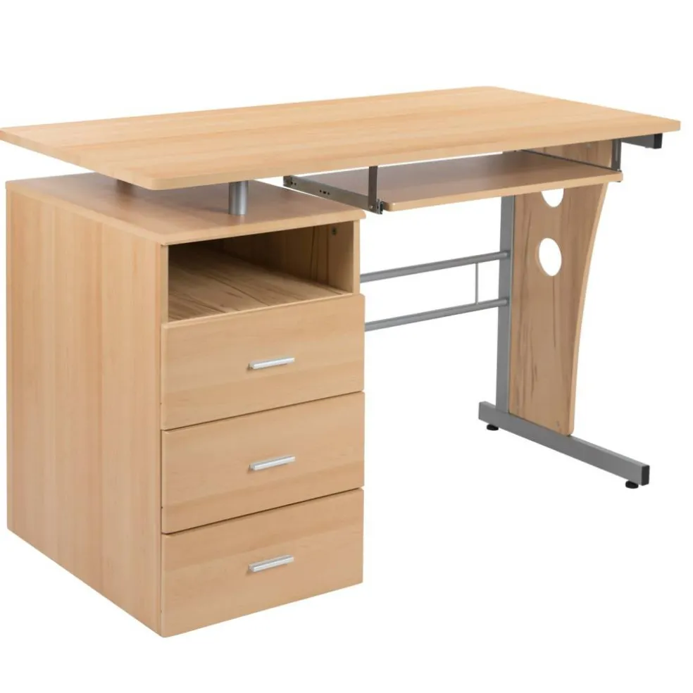 Emma and Oliver Desk with Three Drawer Single Pedestal and Pull-Out Keyboard Tray