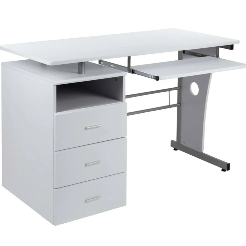 Emma and Oliver Desk with Three Drawer Single Pedestal and Pull-Out Keyboard Tray