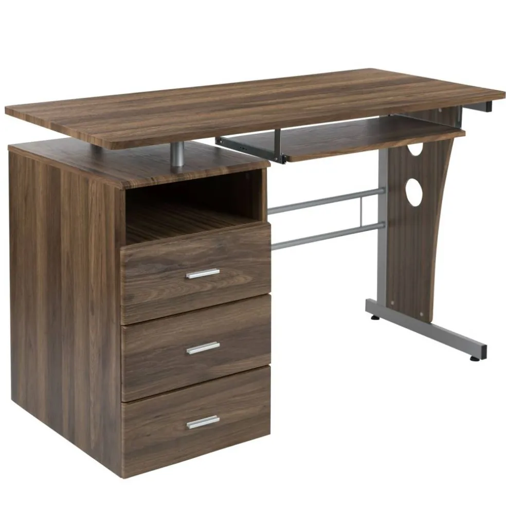 Emma and Oliver Desk with Three Drawer Single Pedestal and Pull-Out Keyboard Tray