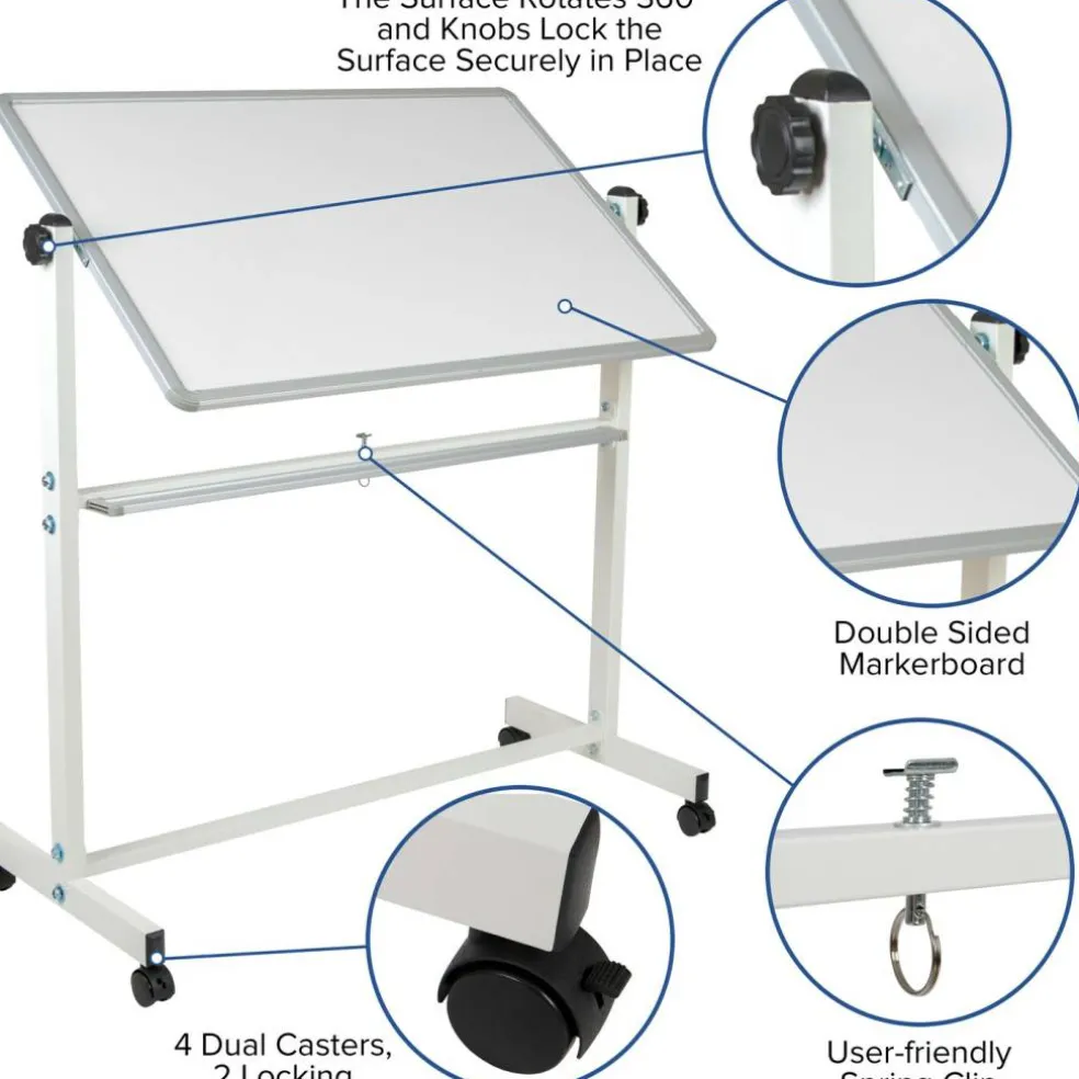 Emma and Oliver Double-Sided Mobile White Board Stand with Pen Tray