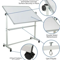 Emma and Oliver Double-Sided Mobile White Board Stand with Pen Tray
