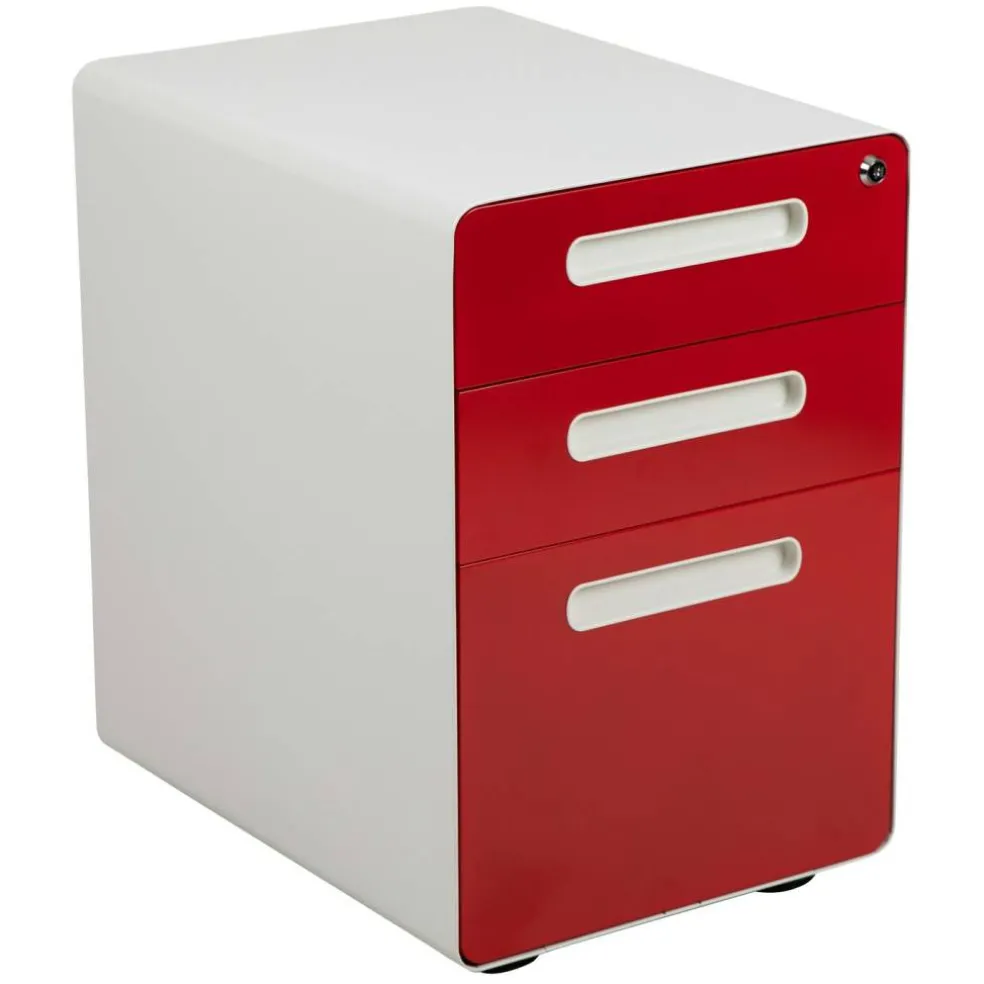 Emma and Oliver Ergonomic 3-Drawer Mobile Locking Filing Cabinet Storage Organizer