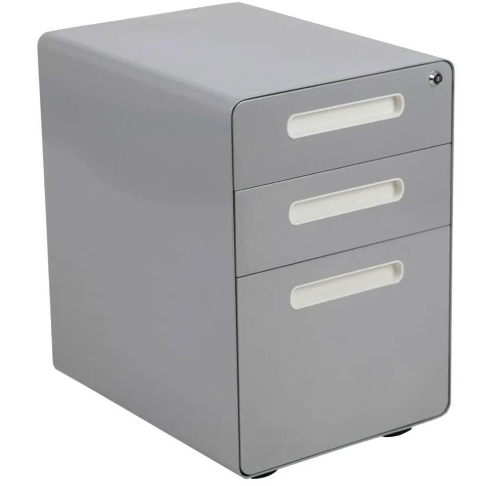 Emma and Oliver Ergonomic 3-Drawer Mobile Locking Filing Cabinet Storage Organizer