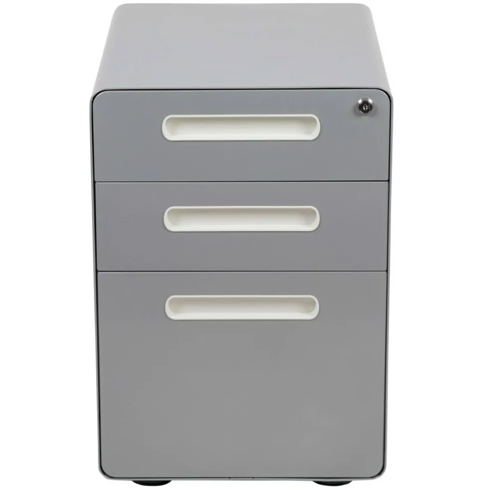 Emma and Oliver Ergonomic 3-Drawer Mobile Locking Filing Cabinet Storage Organizer