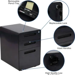 Emma and Oliver Ergonomic 3-Drawer Mobile Locking Filing Cabinet Storage Organizer