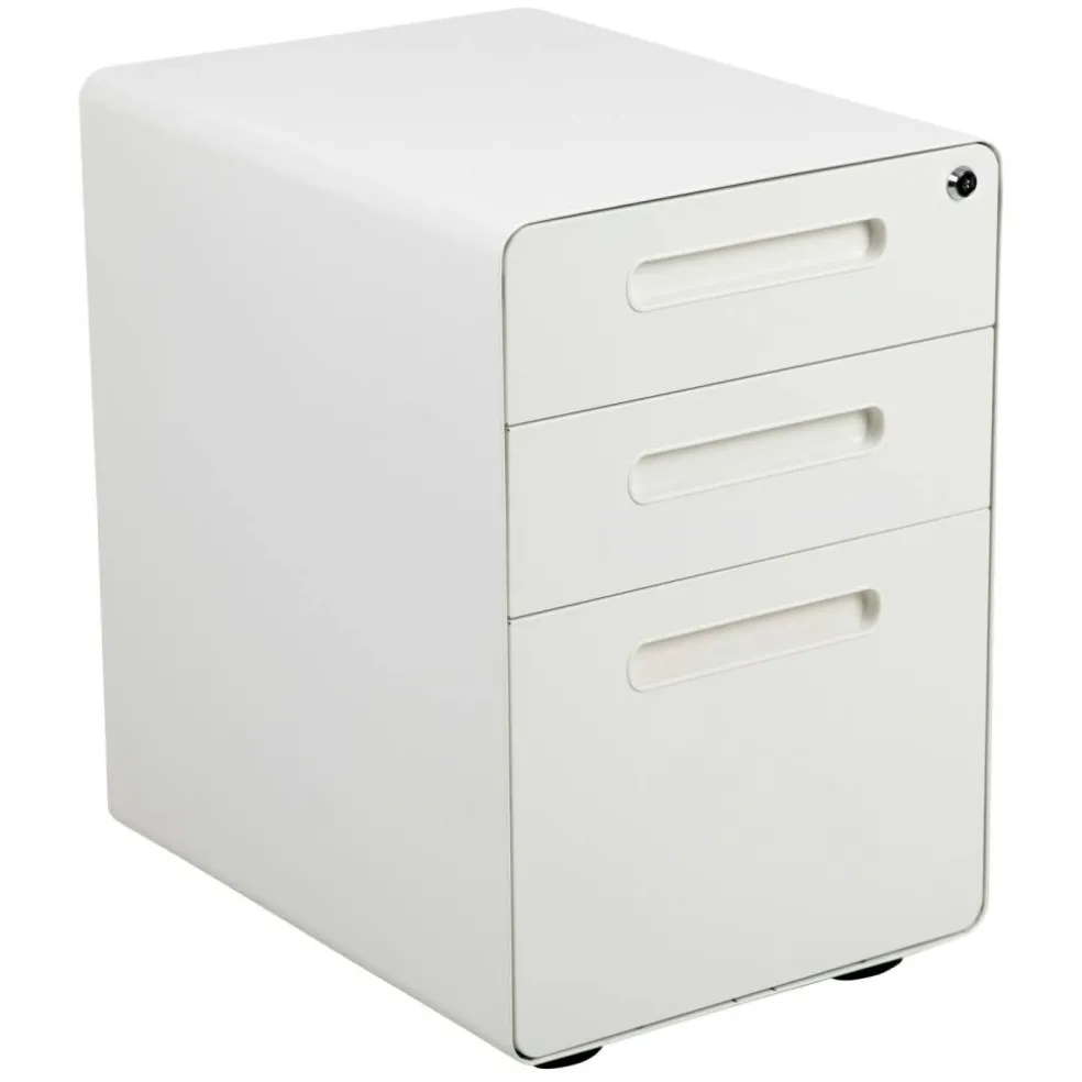 Emma and Oliver Ergonomic 3-Drawer Mobile Locking Filing Cabinet Storage Organizer