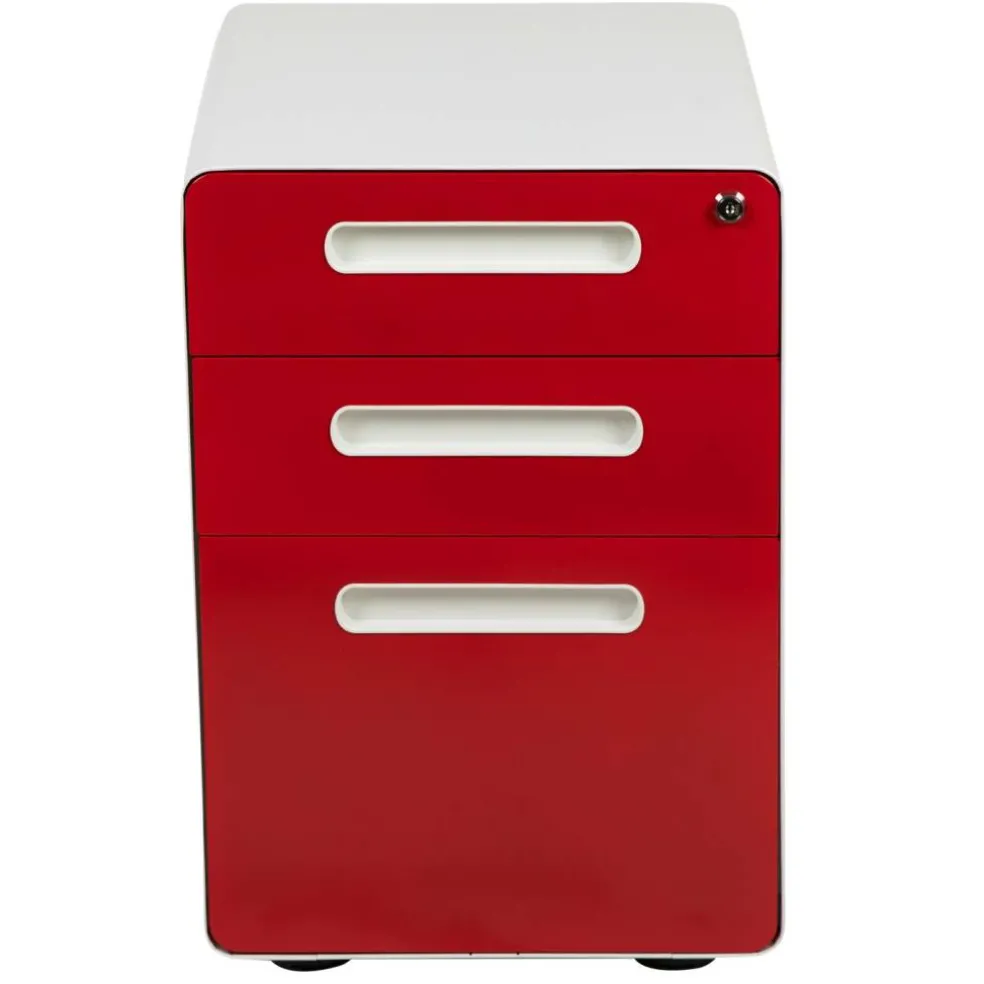 Emma and Oliver Ergonomic 3-Drawer Mobile Locking Filing Cabinet Storage Organizer