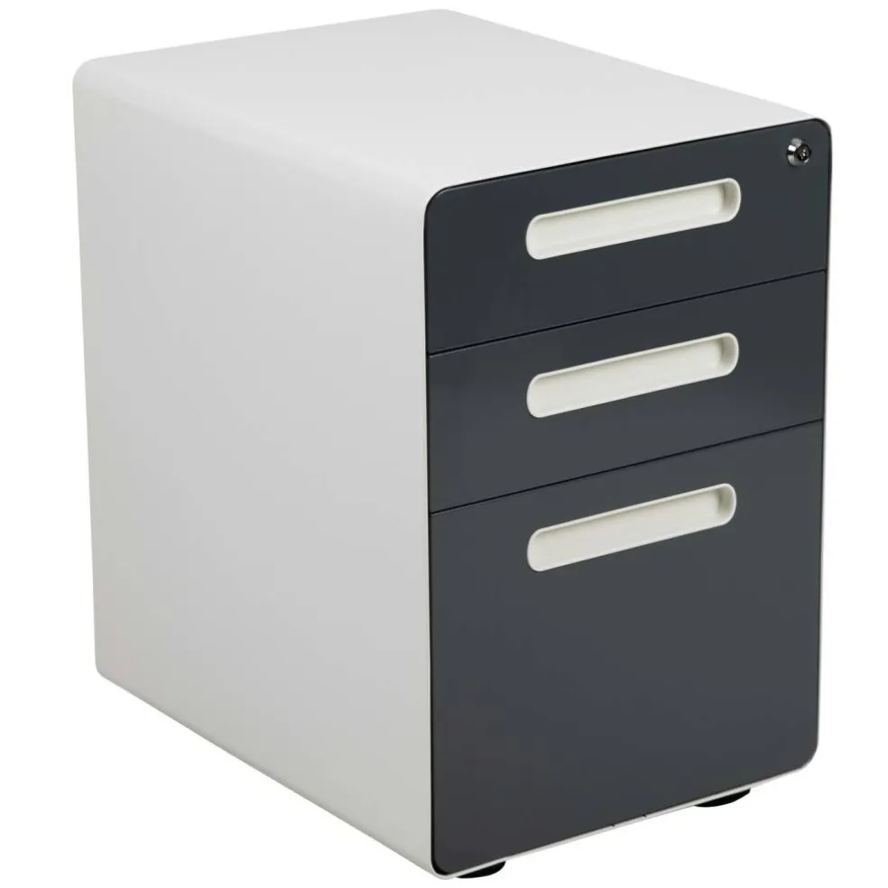 Emma and Oliver Ergonomic 3-Drawer Mobile Locking Filing Cabinet Storage Organizer