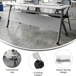 Emma and Oliver Griffin Heavy-Duty Flip Top Training Table with Nesting Design, Privacy Panel, Y-Legs, Tabletop, Metal Frame