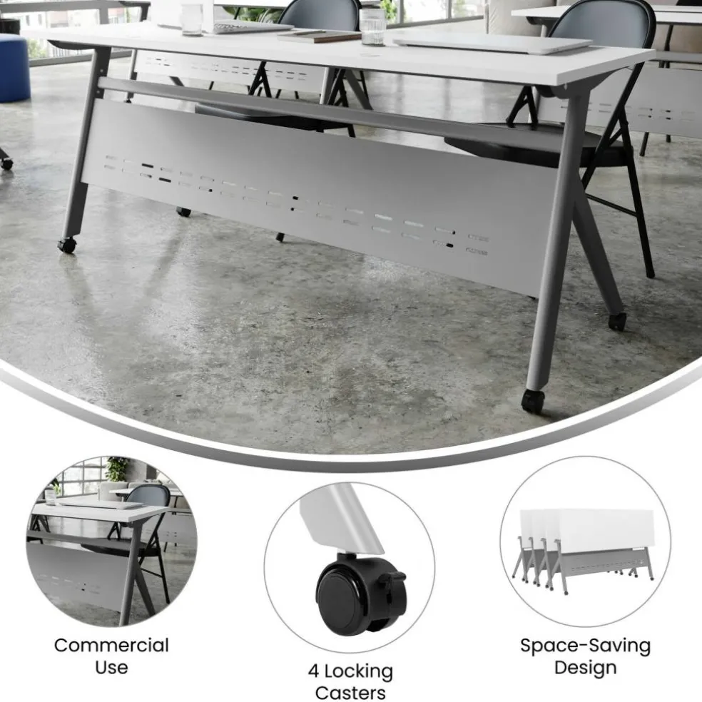 Emma and Oliver Griffin Heavy-Duty Flip Top Training Table with Nesting Design, Privacy Panel, Y-Legs, Tabletop, Metal Frame