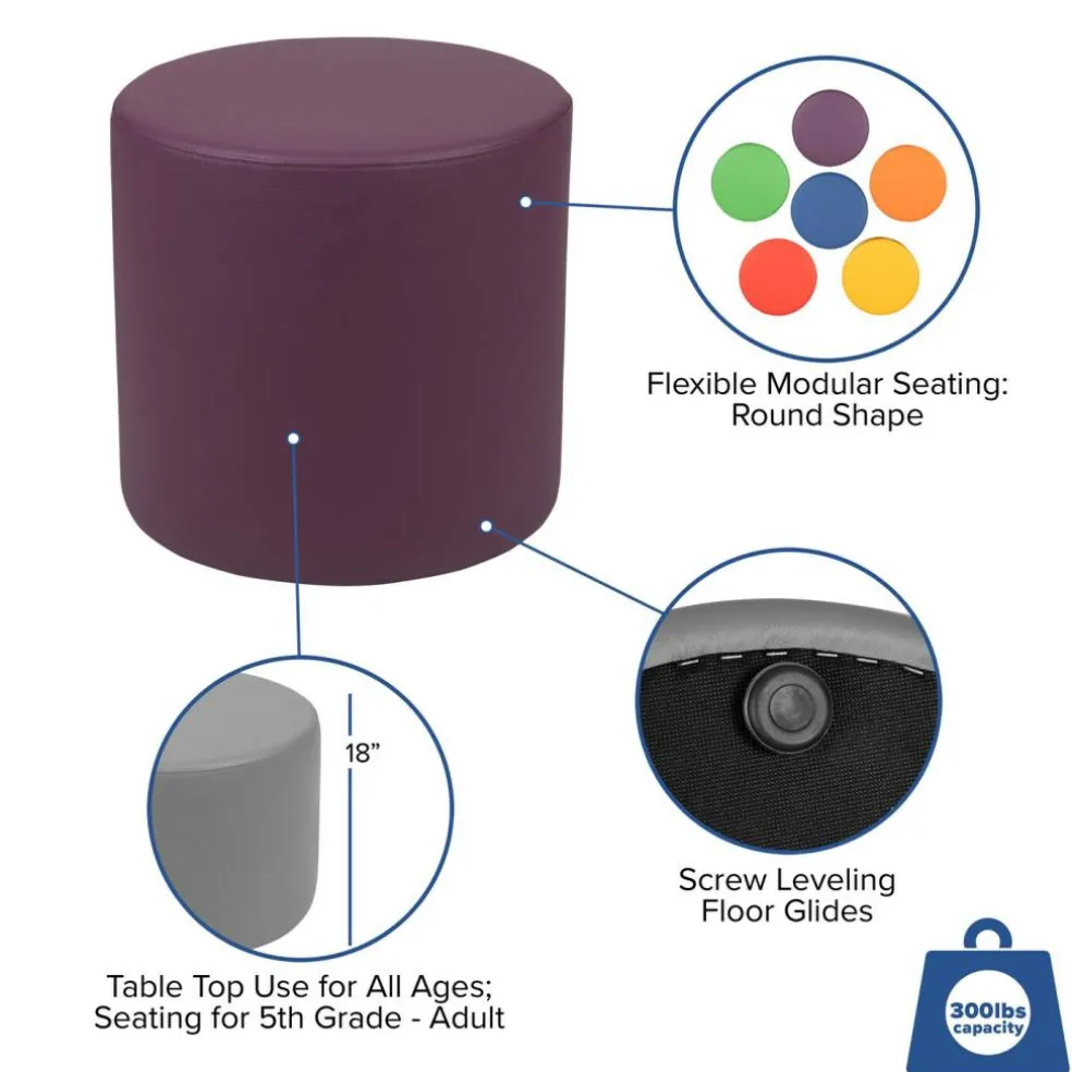 Emma and Oliver 18"H Soft Seating Flexible Circle Backless Chair for Classrooms and Common Spaces