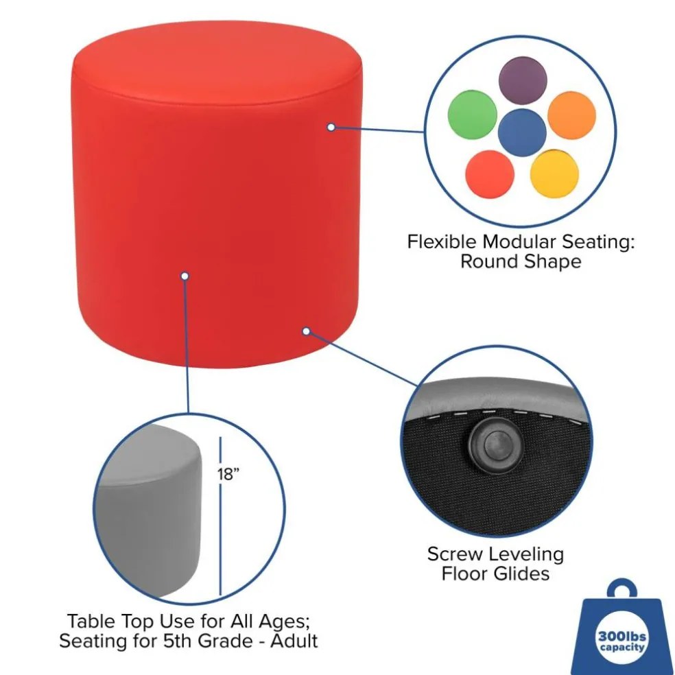 Emma and Oliver 18"H Soft Seating Flexible Circle Backless Chair for Classrooms and Common Spaces