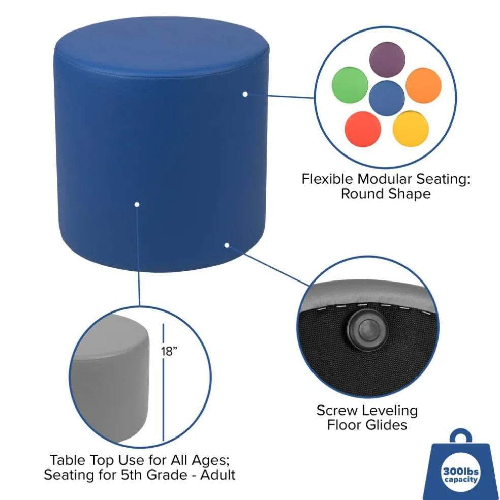 Emma and Oliver 18"H Soft Seating Flexible Circle Backless Chair for Classrooms and Common Spaces